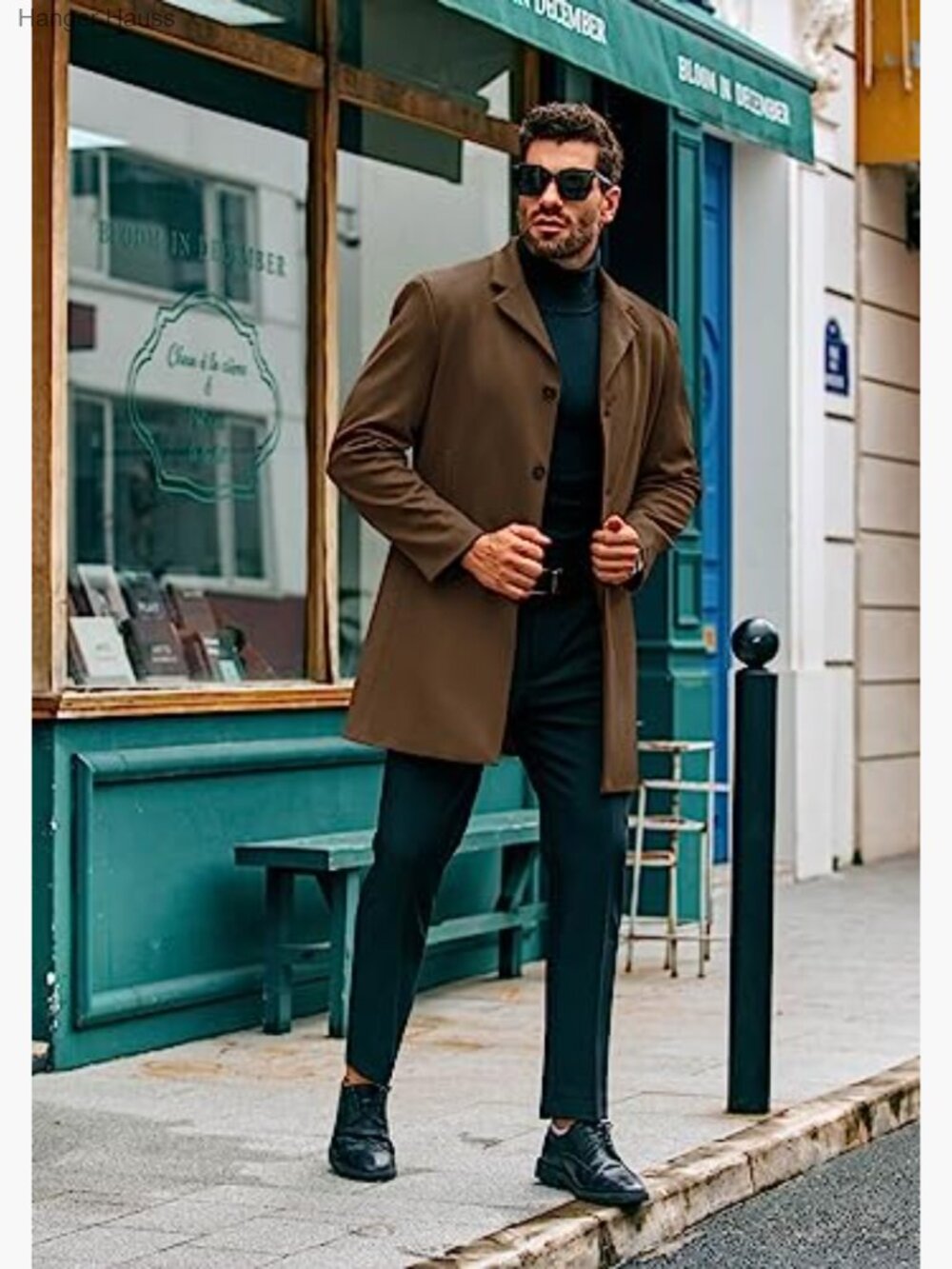 Slim Fit Mid Long Trench Coat Peacoat Business Overcoat - Picture 4 of 7
